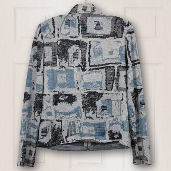 St John Womens Sweater Blue/Gray Abstract Pattern Zipper Wool Blend Knit Med. - Picture 2 of 7